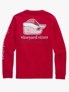 NWT Vineyard Vines 2025 Red Velvet SANTA Whale Unisex Long-Sleeve T Size L (16)